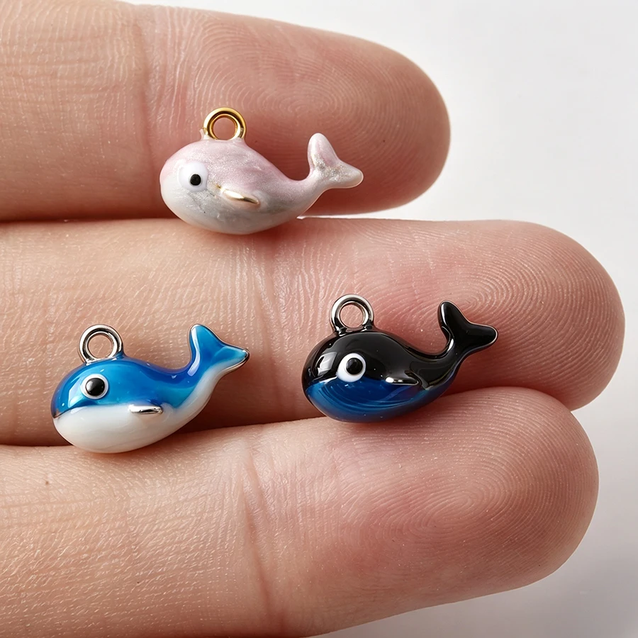 2pcs Enamel Duck Shark Wolf Stainless Steel Charms 3D Handpaited Whale Elephant Animal Beads Pendants For Jewelry Making Supply