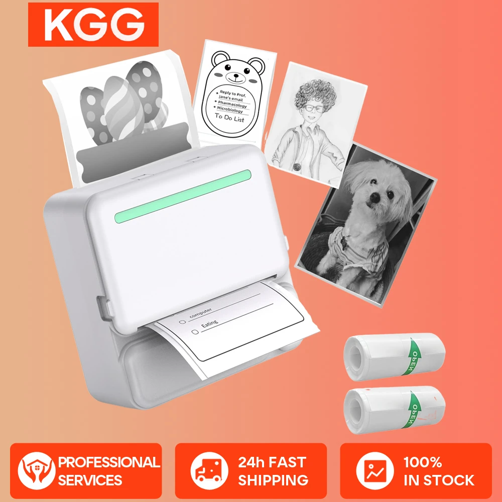 KGG Portable Mini Label Printer Photo Thermal Adhesive Labels Printers Inkless Bluetooth Pocket Mini Printer Stickers Maker 57mm