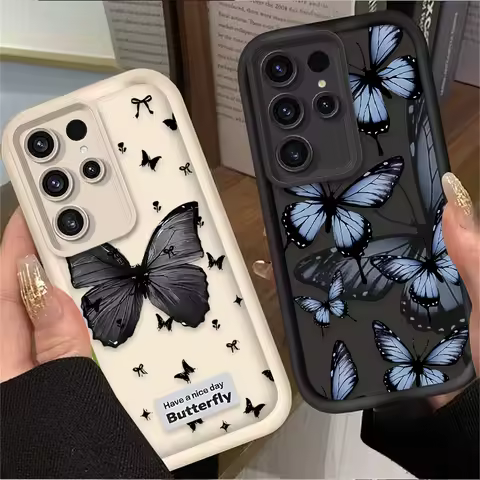 Noble Retro Butterfly Phone Case for Samsung Galaxy S24 S25 S23 Ultra S22 S21 Plus FE A36 A56 A26 A16 A06 A15 A25 A35 A55 5G