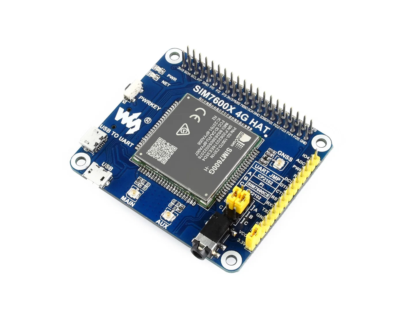 SIM7600G-H 4G HAT For Raspberry Pi, LTE Cat-4 4G / 3G / 2G Support, GNSS Positioning, Global Band