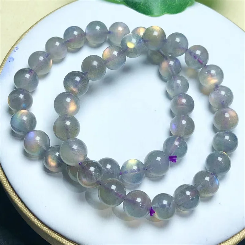 Natural Purple Labradorite Bracelet Women Fashion Round Beads Lovers Strand Bangles Jewelry 1pcs 6/7/9MM