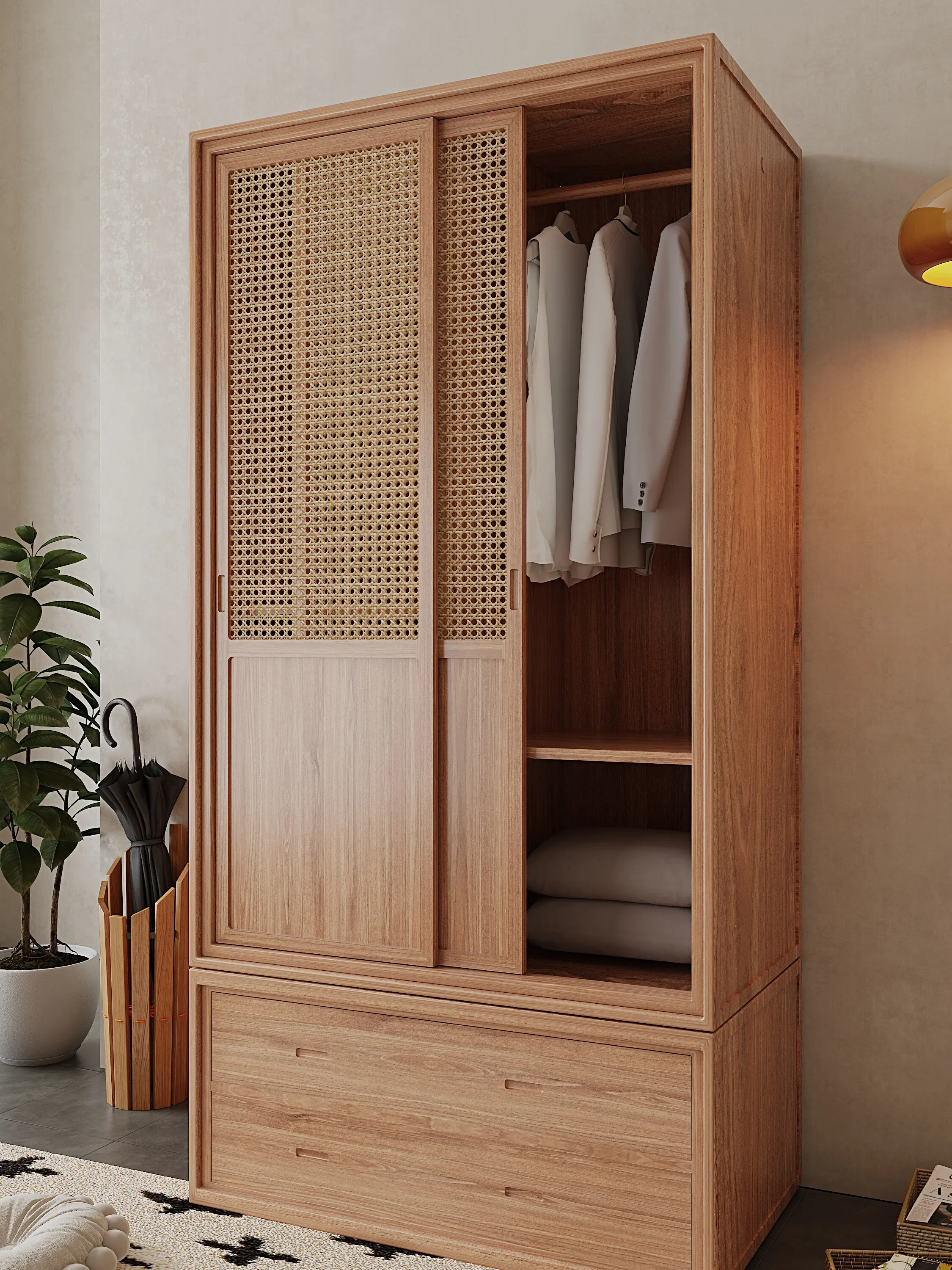 Armoire en rotin en bois massif nordique, chambre à coucher moderne et simple, combinaison de rangement multifonctionnelle japonaise, personnalisation du championnat