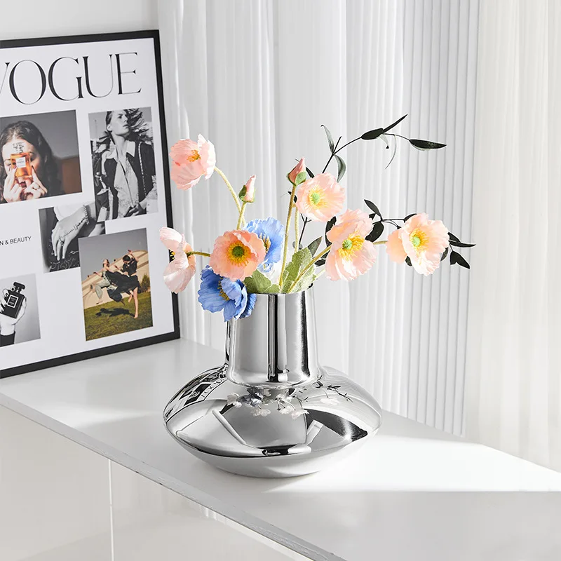Light luxury creative stainless steel vase simple dried flower flower arrangement birthday housewarming gift ornament