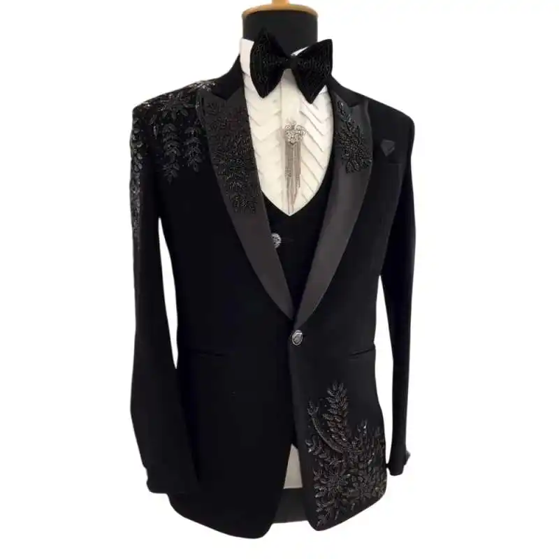 Winter Mannen Pakken 2 Stuks Blazer Jas Vest Wol Blends Brede Revers Een Knop Formele Zakelijke Bruiloft Mannen Pakken Maat Aangepast