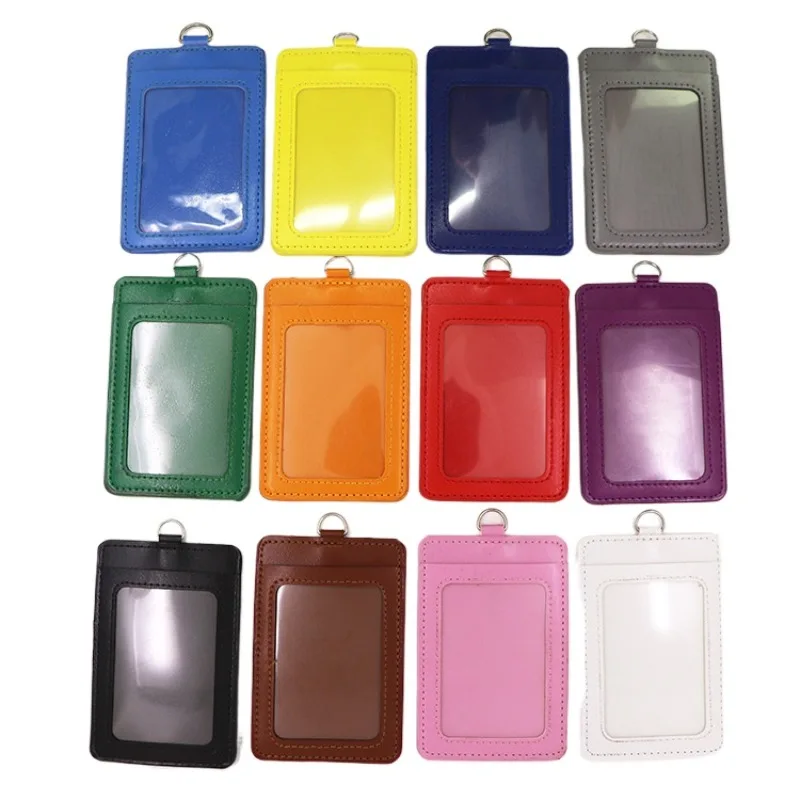 Funda de cuero PU de doble capa para permiso de trabajo, funda para tarjeta de identificación, soporte para insignia, Horizontal y Vertical disponible