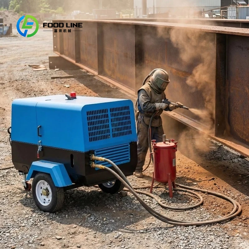 Customized Portable Diesel Air Compressor High Efficient For Sandblasting Construction Industrial Surface Treatment