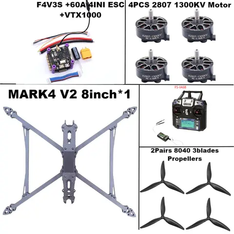 MARK4 V2 8인치 F4V3S/F4V3S PLUS 비행 컨트롤러 45/60A 4INI ESC 랙 드론 FPV 카본 파이버 PV 레이싱 드론 쿼드콥터 프리스타일
