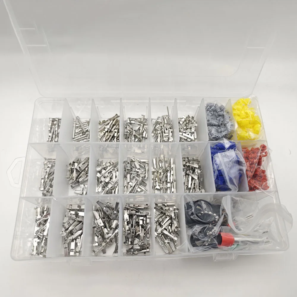 820pcs 21 Types Car Electrical Wire Connector Pin Terminal 1/1.5/1.8/2.2/2.8/3.5mm Removal Non-Insulated Male Female Crimp Pins