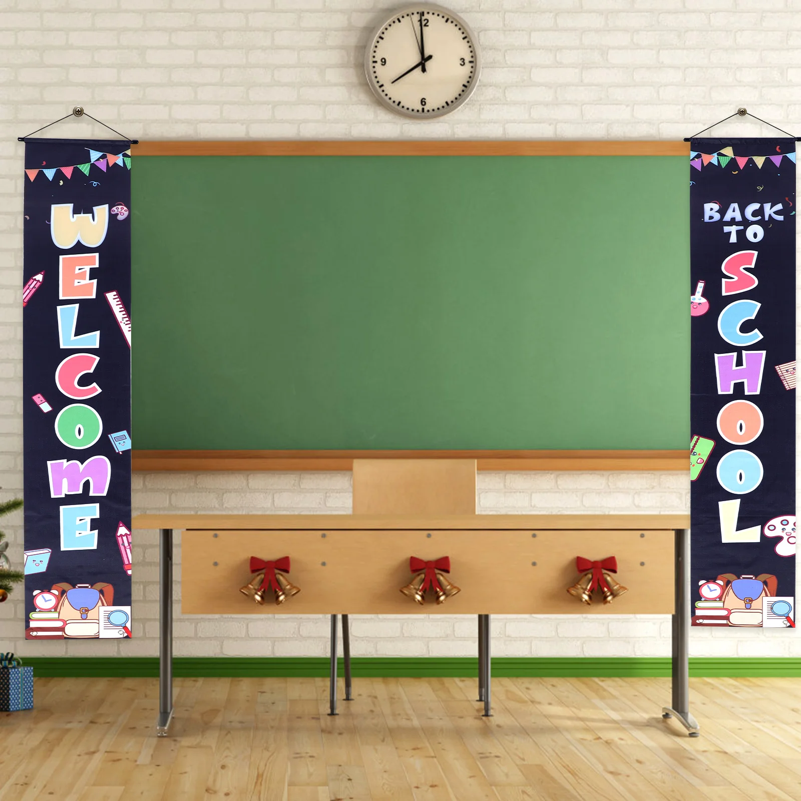 

1 Pair Back To Banner Welcome Banner School Hanging Flags Decorative Sign Classroom Door Decorations Polyester Colorful
