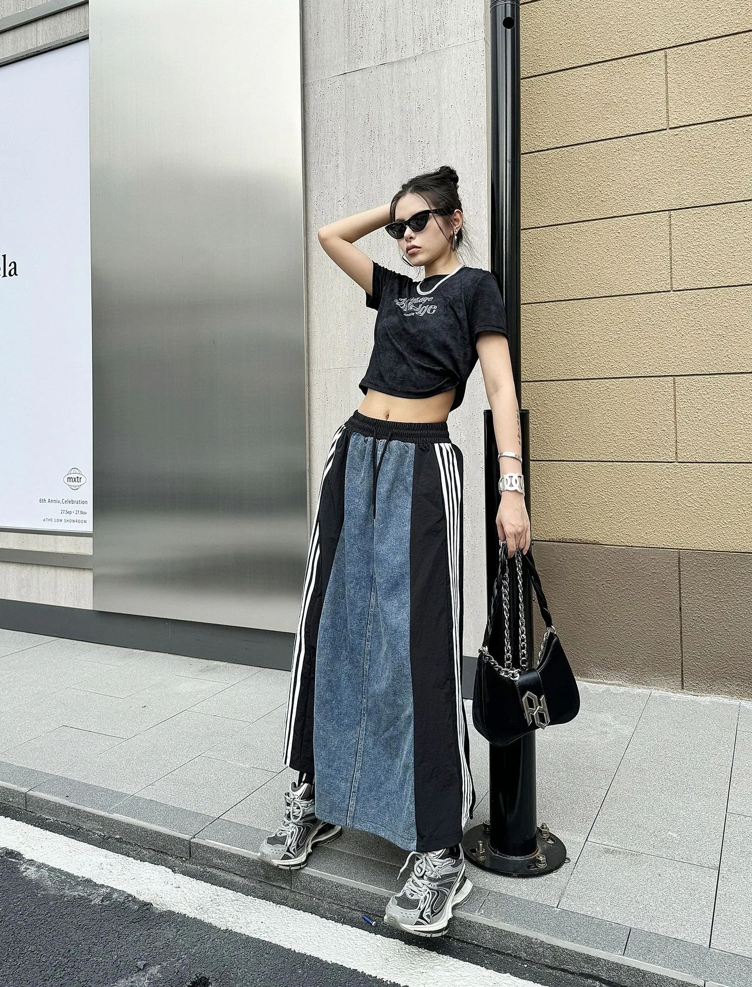 

Retro denim patchwork dress for women, summer loose A-line skirt, fashionable casual striped high waisted skirt 2025 mini skirt