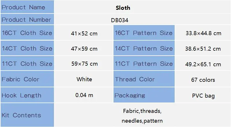 Joy Sunday Cross Stitch Kits Sloth HD Patterns Printed Counted Fabric Aida 16CT 14CT 11CT DIY Handcraft Embroidery Set New Hot