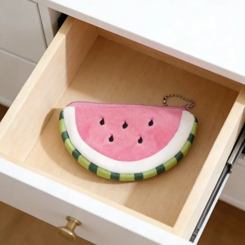 Soft Watermelon Coin Purse Zipper Cute Fruit Wallet Keychain Charm Earphone Storage Cartoon Mini Card Bag Teens