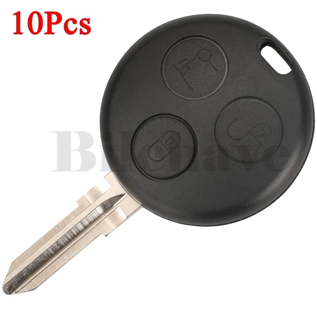 Jingyuqin 10pcs For Mercedes Benz Smart Fortwo 450 Forfour Roadster Smart Car Key Shell Case 3 Buttons Uncut Blade Replacement