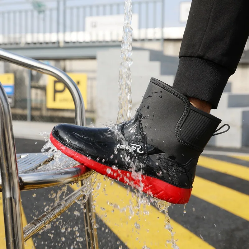 Zapatos de lluvia para hombre, botas de algodón a prueba de viento, zapatos cálidos de pesca sin cordones, botas de trabajo impermeables al aire