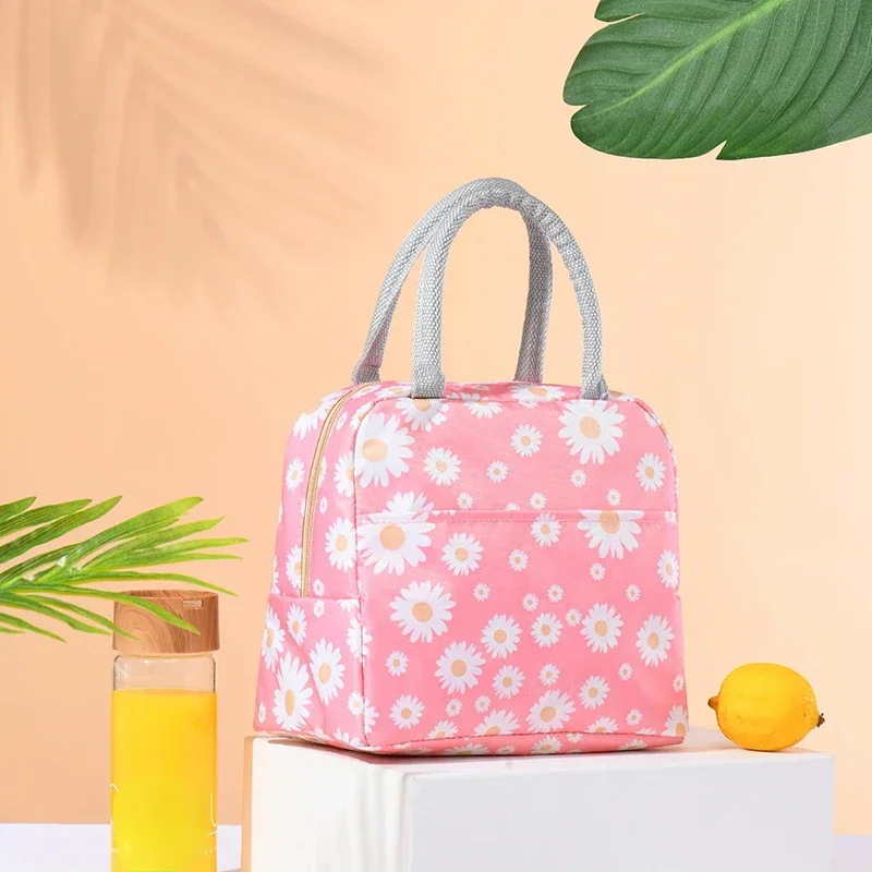 Fiambrera portátil con estampado de margaritas para mujer, bolsa de hielo multifuncional con aislamiento térmico para almacenamiento en frío al aire libre, fiambrera para mujer