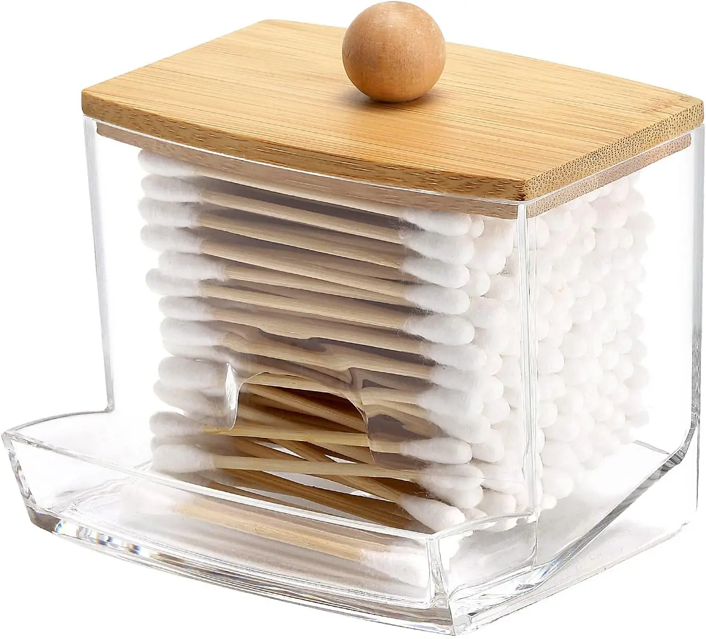 

10oz Qtip Holder Dispenser with Bamboo Lids, Clear Bathroom Organizer for Cotton Balls, Swabs, Floss