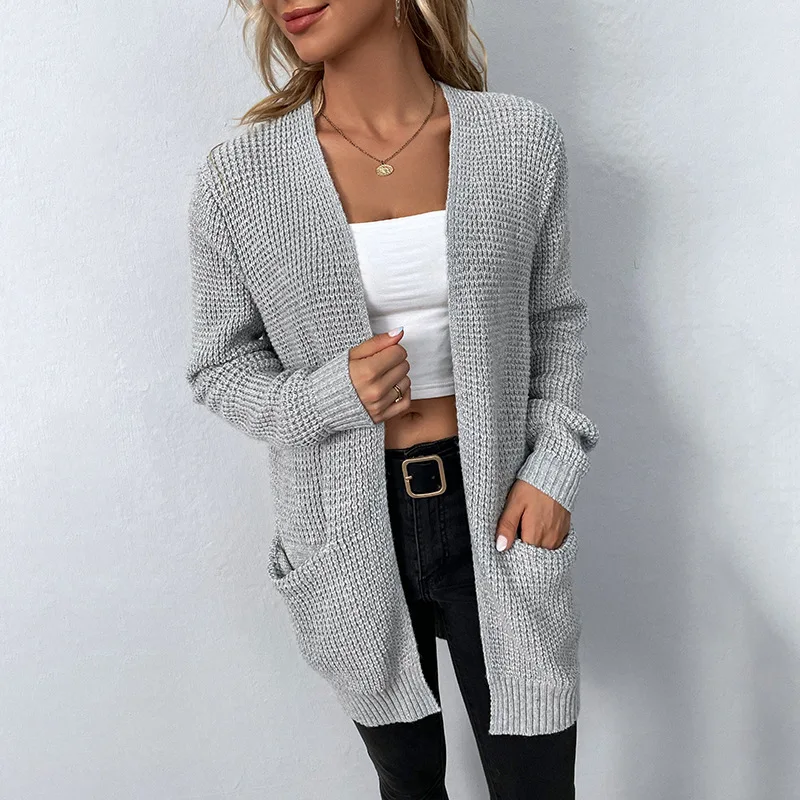 Mao Yu 2023 Autumn/Winter New Knitwear Solid Color Pocket Sweater Women's Cardigan Coat