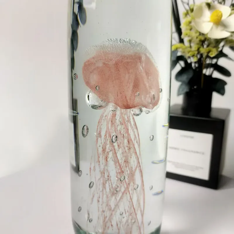Orange pink jellyfish column glazed ornament living room entrance wine cabinet modern simple decoration orange pink jellyfish