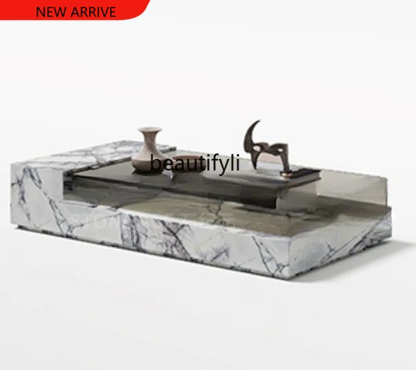 

X Italian Minimalist Natural Marble Coffee Table TV Cabinet Glass Modern Living Room Small Apartment Light Luxury High Sense