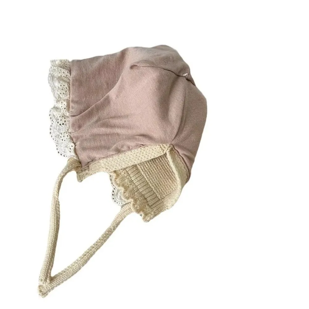 New Ruffle Lace Baby Hat Keep Warm Solid Color Knitted Wool Hat Ear Protection Cap Boys Girls