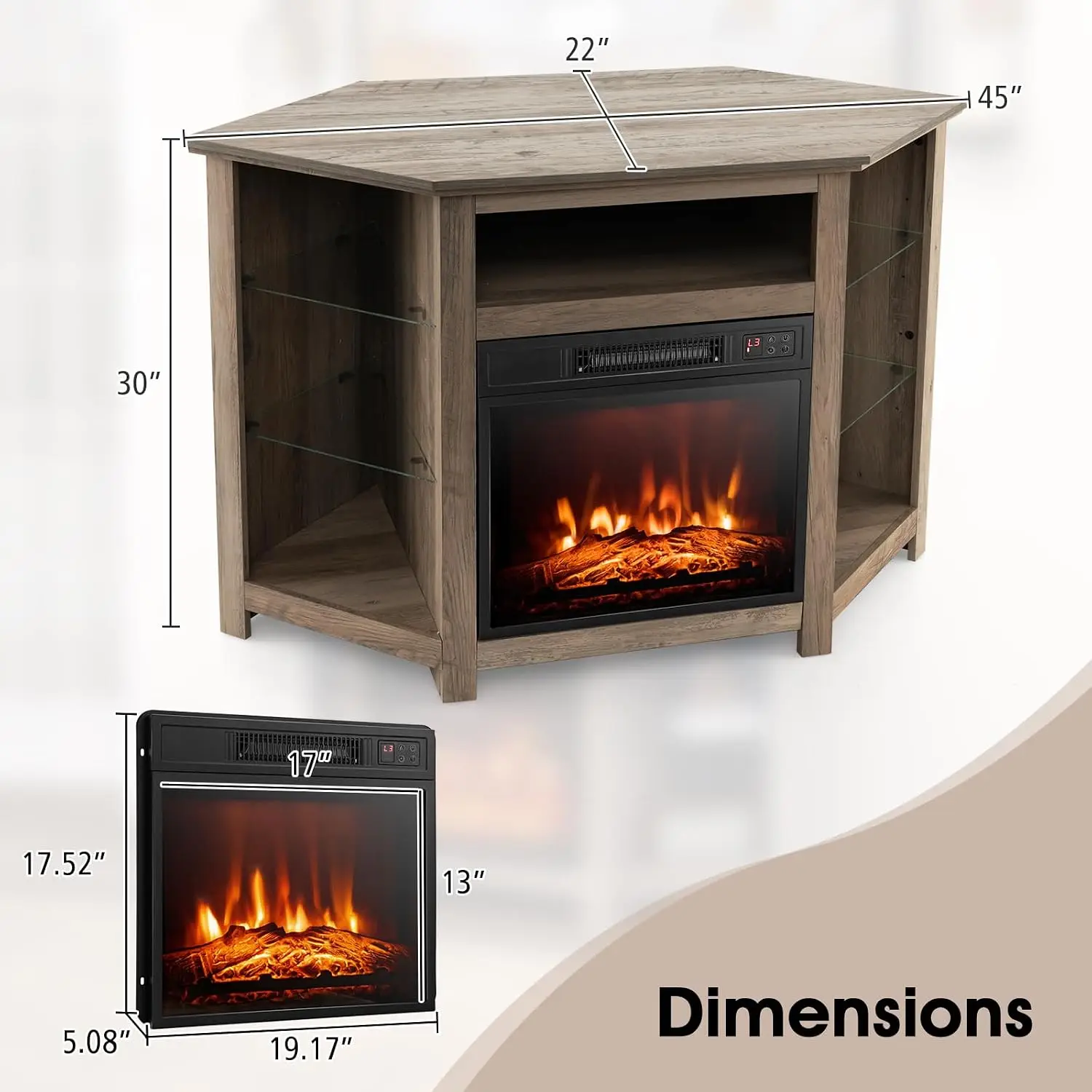 Corner Fireplace TV Stand LED Lights 50