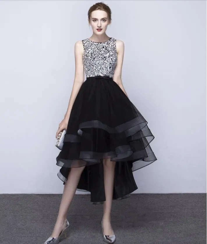 New Black Evening Dresses Noble Fashion Spring And Autumn Before And After Long Short Hand-Made Bead Club Party Dresses