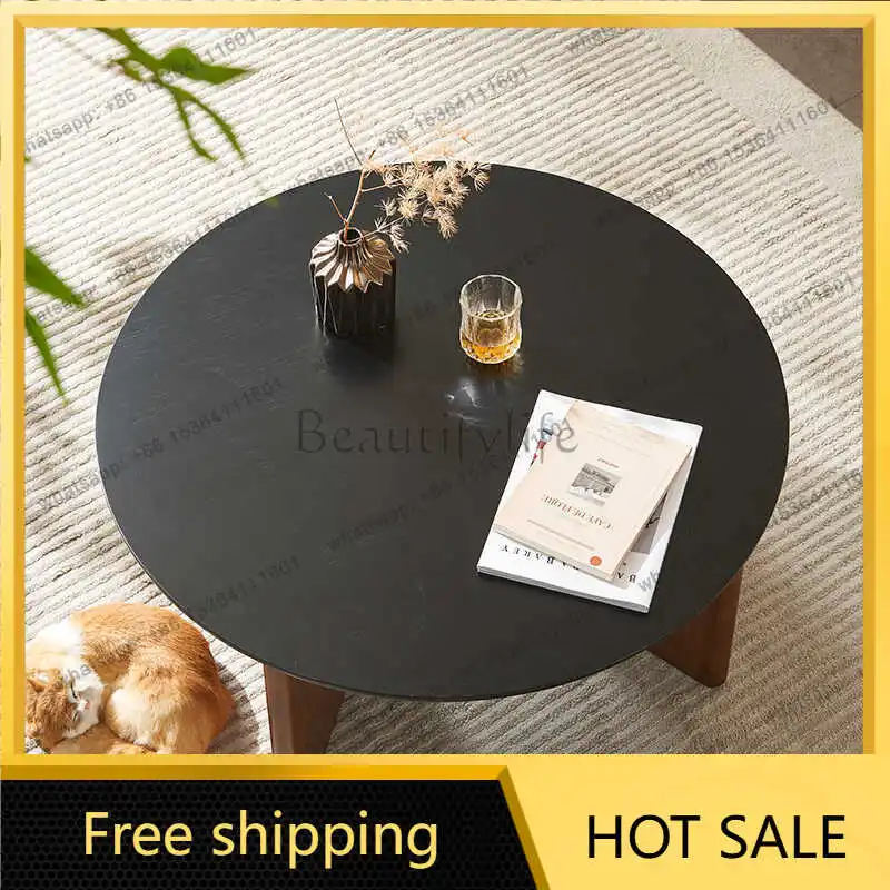 LD Nordic retro coffee table solid wood living room round simple low table small apartment