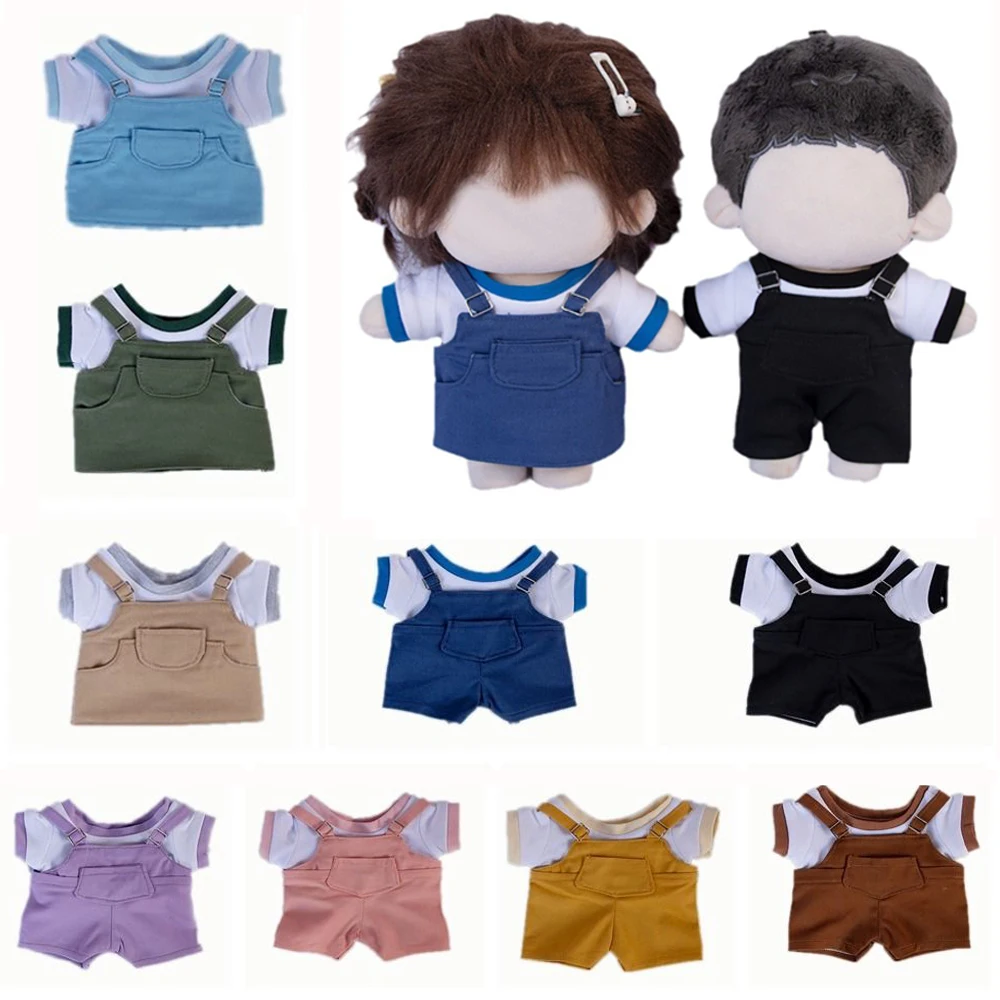 20cm Doll Clothes T-shirt Trousers Suit Cartoon Suspender Pants Casual Wears Changing Dress Game Cotton Stuffed Photo Props