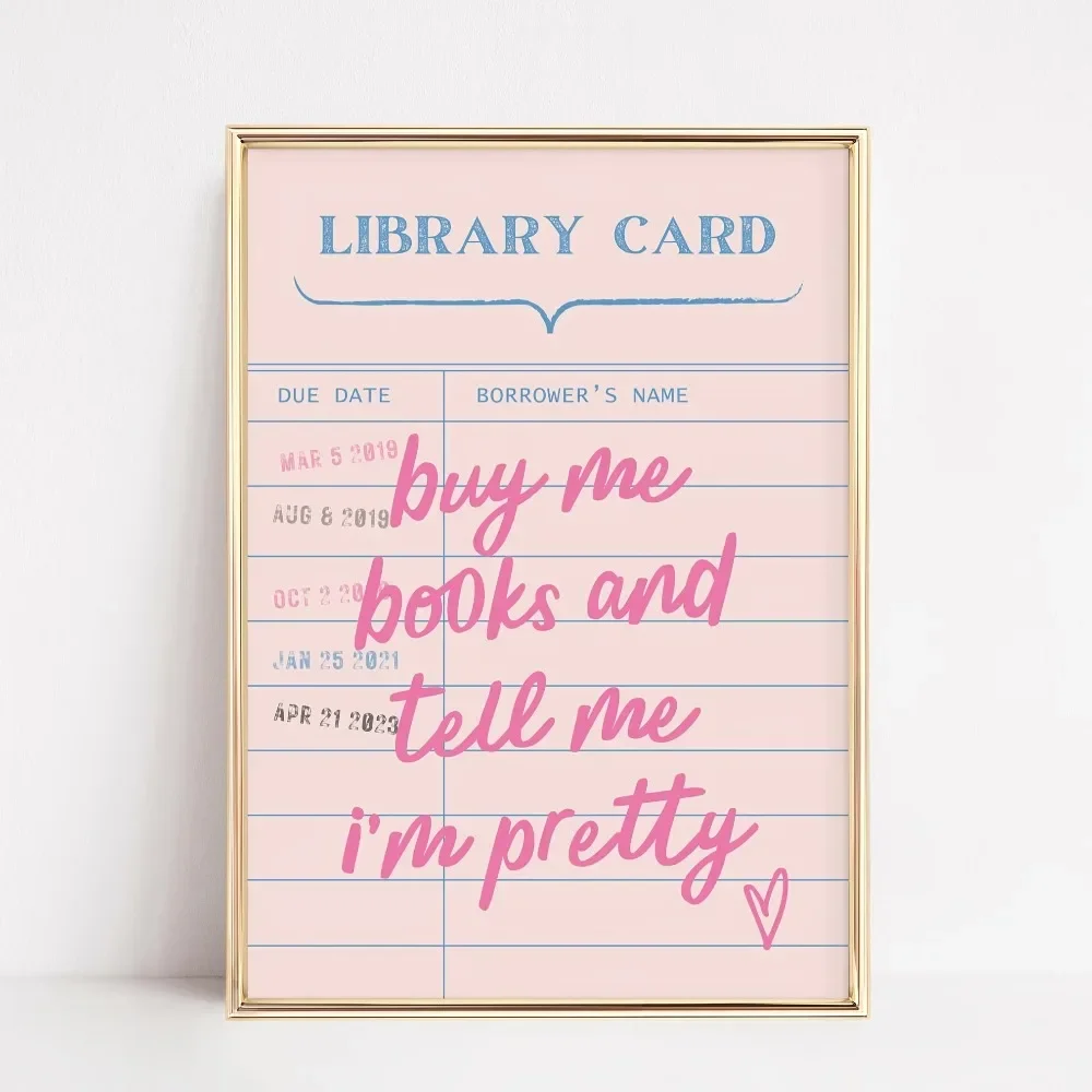 Large-sized 1pc frameless Canvas Painting 1pc Frameless Canvas Poster,Retro Pink Library Card Design with 