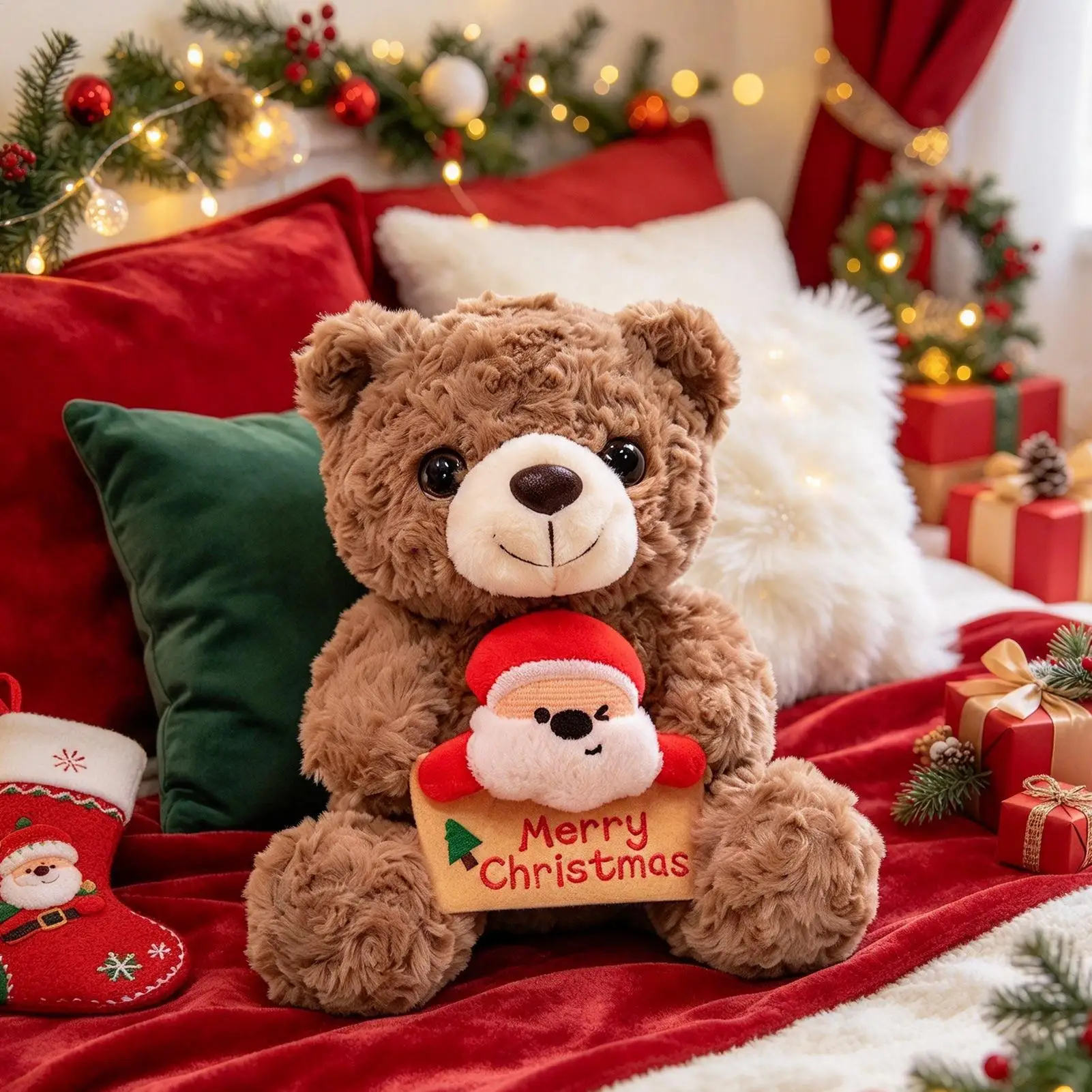 Bear Stuffed Animal 9 Inch Merry Christmas Plush Doll Soft Comfortable Cuddly for Kids Boys Girls Birthday Party Holiday Gift