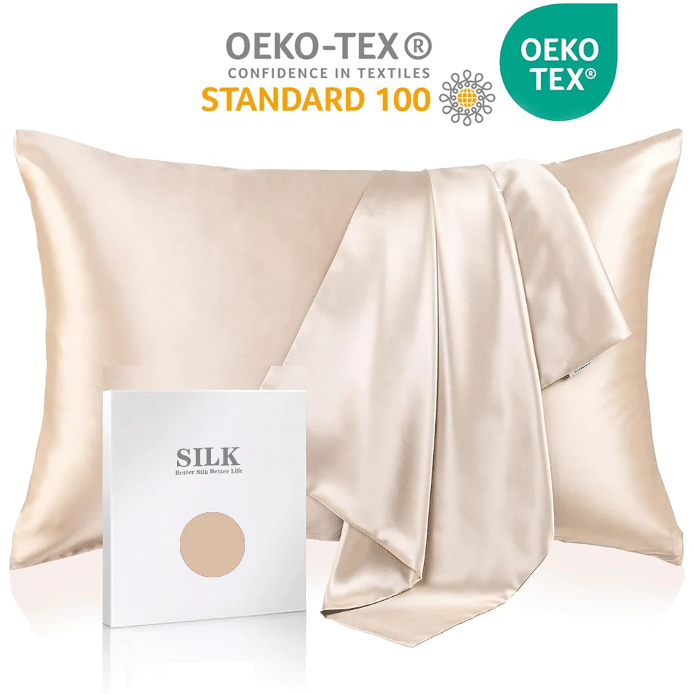 19MM 100% Two Sides Pure Real Natural Mulberry Silk Pillowcase High Quality Silk Pillow Case with Hidden Zipper,1pcs Pillowcase
