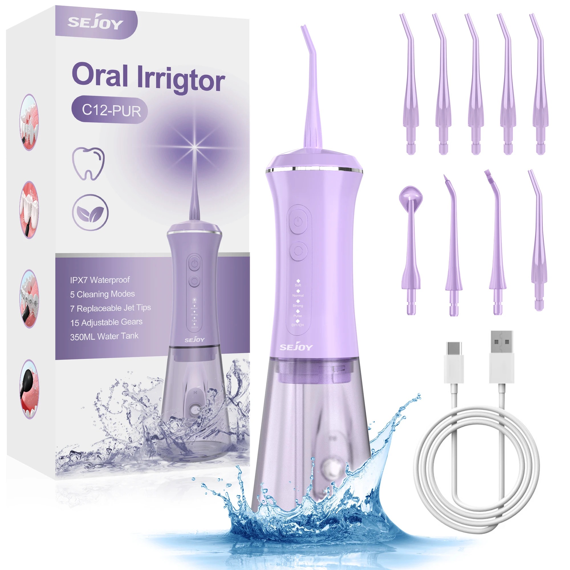 

Electric Water Flosser Rechargeable Portable Cordless Oral Irrigator Dental 350ML Irrigation Cleaner IPX7 Waterproof for Teeth