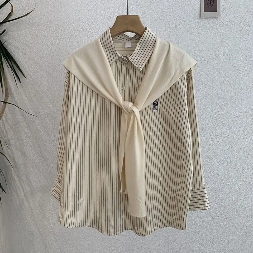 

Sweet Y2K Striped Shirts Women Embroidery Bear Preppy Style Long Sleeve Blouse Loose Outfits Two Pieces Shirts Set Spring Autumn