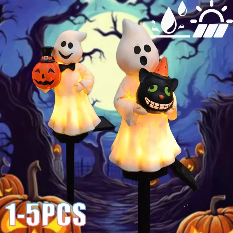 1-5PCS Solar Outdoor Halloween Pumpkin Light Resin Art Ground Insert for Garden Yard Spooky Festival Halloween Decor