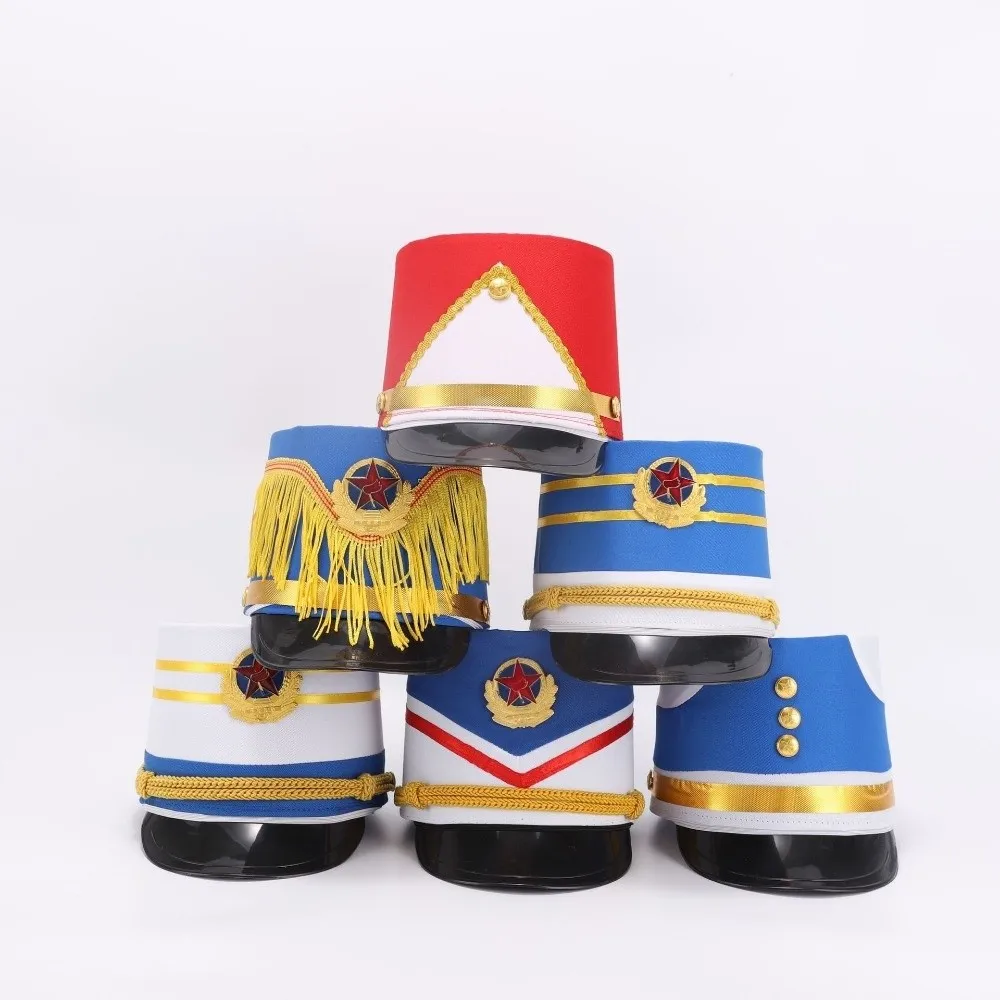Stylish Drummer Hat Striped Marching Band Guard Parade Cap Drum Band Hat Performance Costume