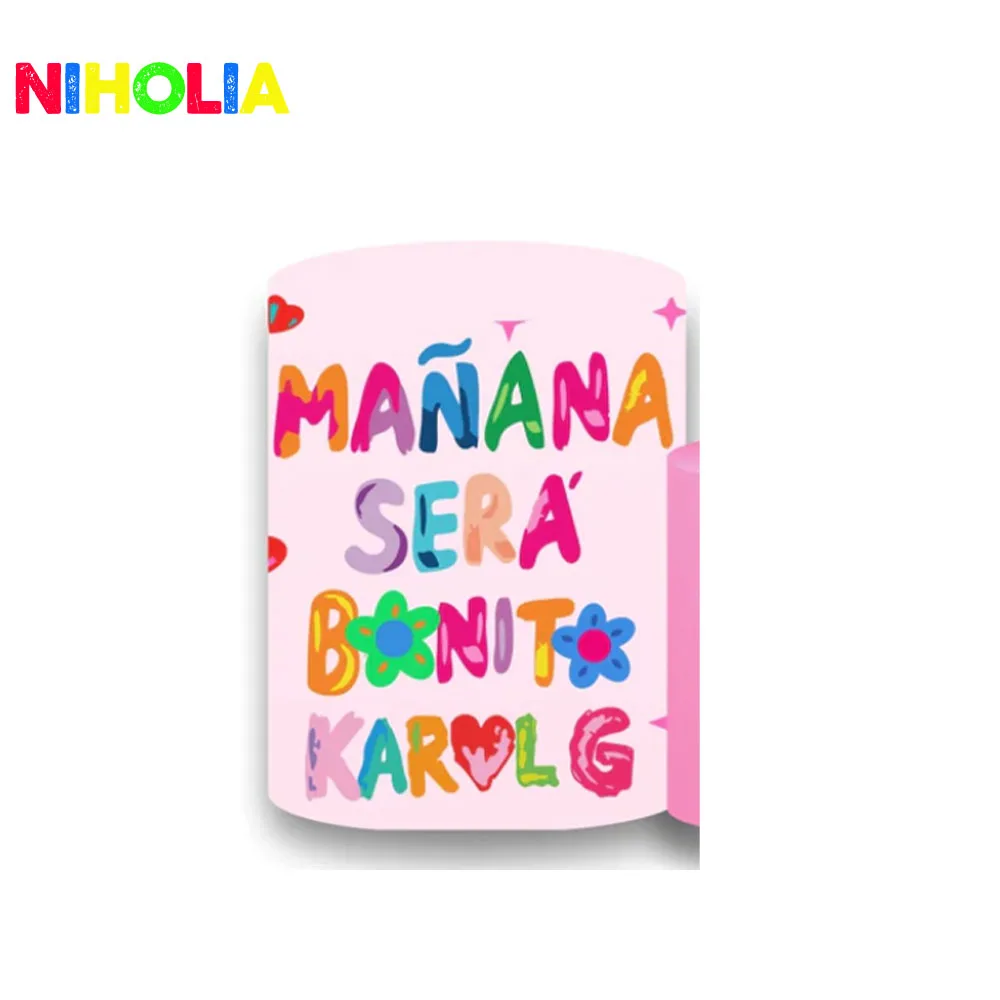 Niholia Manana Sera Bonito Karol G Round Backdrop Girls Birthday Party Baby Shower Decoration Background Cylinder Covers