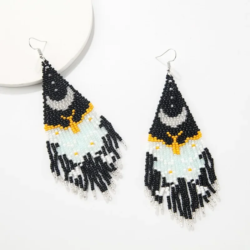 Beaded earrings Tassel Butterfly Design Originality Bohemia Hand knitting Alloy Tide Simple Rice bead earrings