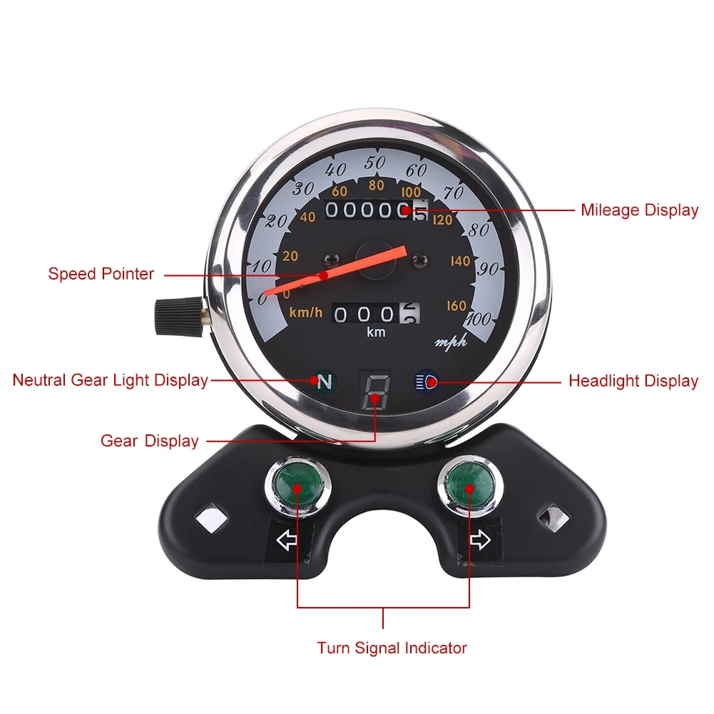 Universal Motorcycle Dual Odometer Speedometer Meter Gear Digital Display Dual Speedometer