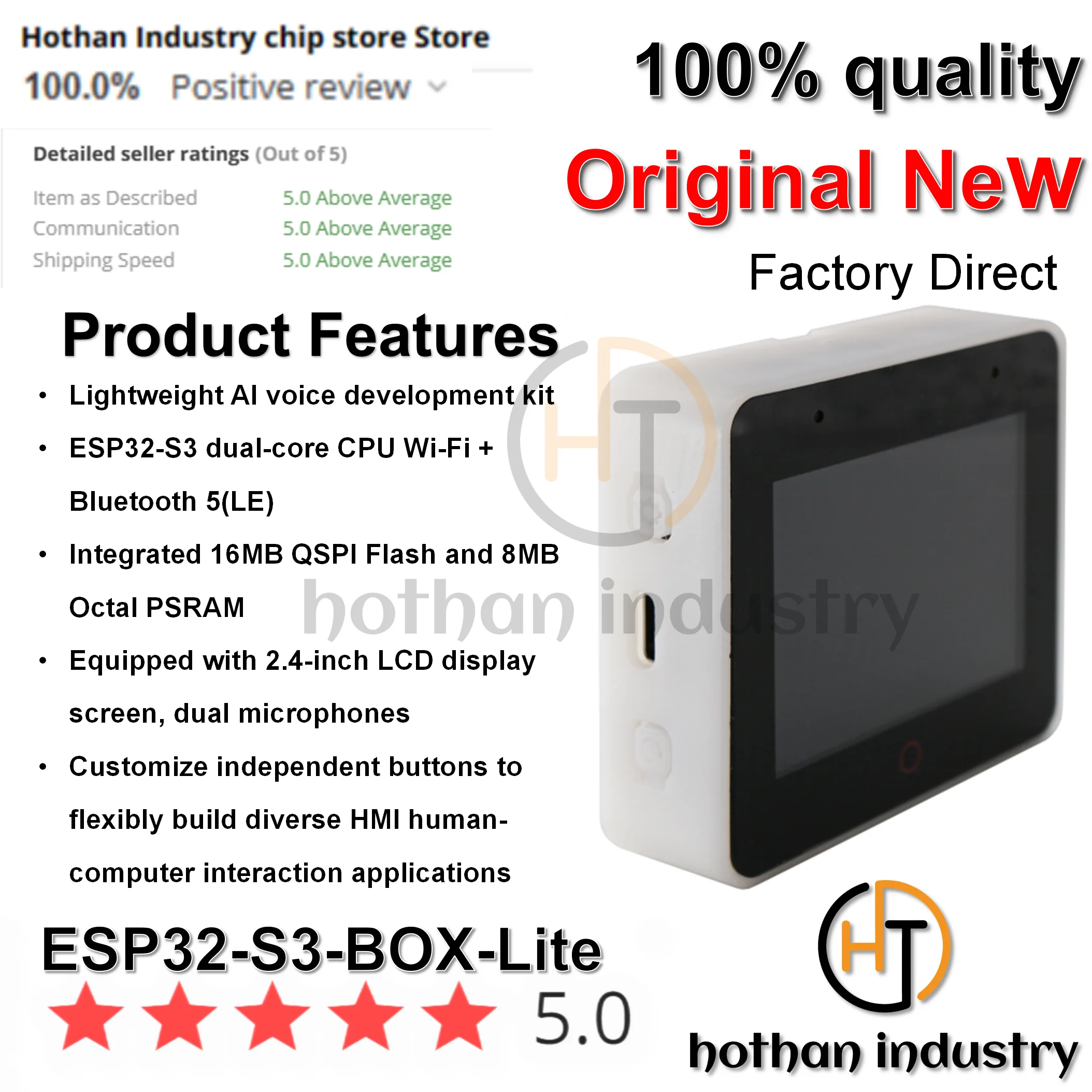 (1PCS)100% NEW ESP32-S3-BOX-3 ESP32-S3-DevKitC-1 16 MB Flash + 8 MB PSRAM USB-C I/O headers LCD Screen Microphones Speaker