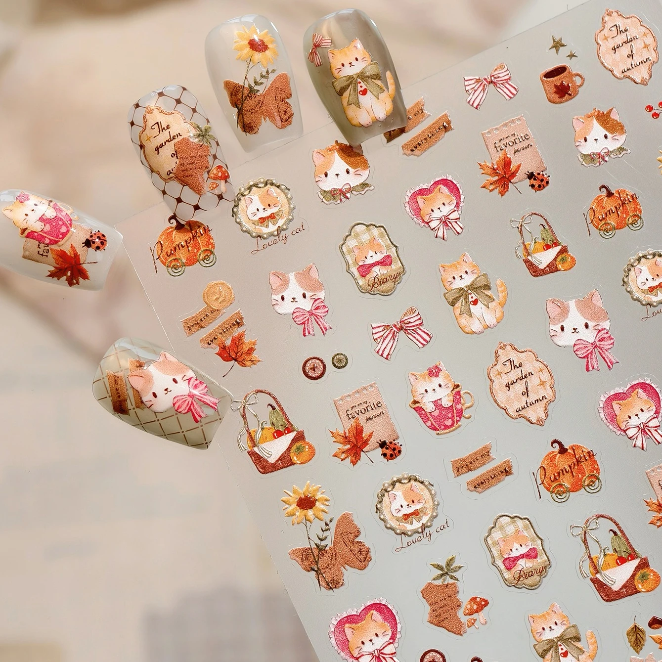 القط المغلف فراشة Bowknot عباد الشمس الرجعية الفطر أوراق القيقب القلب اليقطين الخريف زهرة الجنكة مسمار الفن ملصقات الشارات