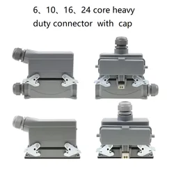 Rectangular Heavy Duty Connector HDC-HE Waterproof Aviation Industry  6/10/16/24 core pins Plug Socket with cover 16A 500V