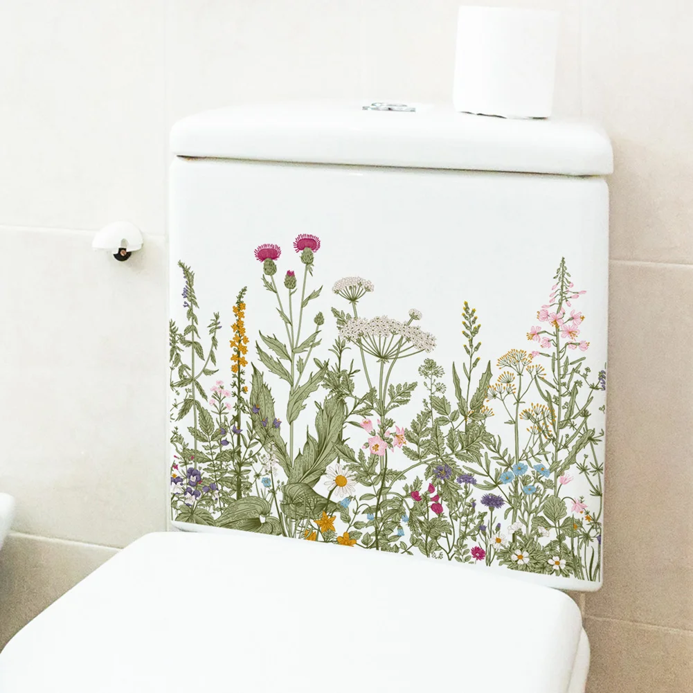 Various Green Plants Flowers Wall Sticker Bathroom Toilet Decor Decals Living Room Cabinet Home Decoration Self Adhesive Mural