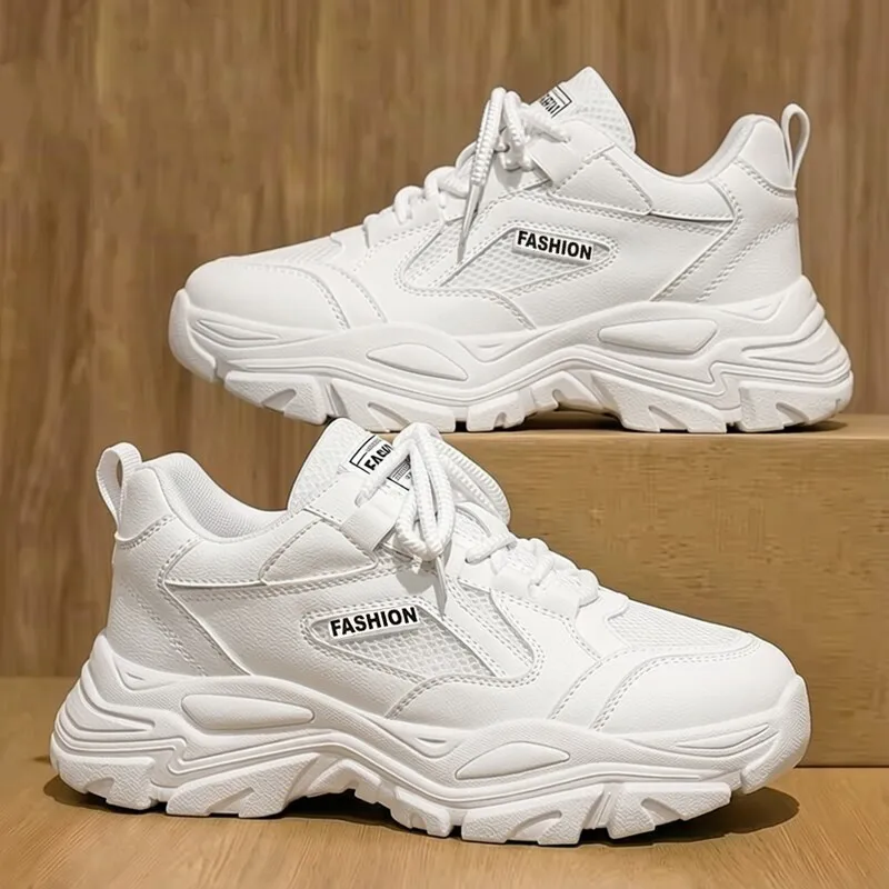 

Men's Summer Breathable Mesh Sport Shoes Casual Running Shoes Anti-slip Thick Bottom Heightening White Old Dad Shoes