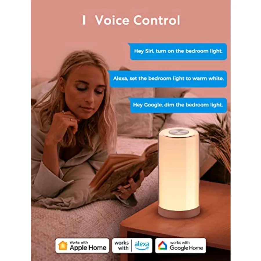 Smart Table Lamp Bedside Lamp Compatible with Apple HomeKit Siri Amazon Alexa and SmartThings Tunable White and Multi-Color Tou