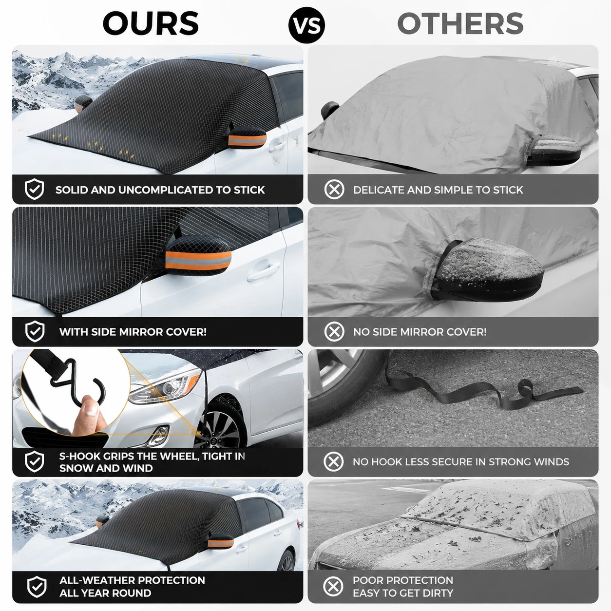 Car Front Windshield Cover Universal Vehicle Protector With Foldable Design Magnetic Strip, Reflective Window Shield Hook Strap Fastening Storage Bag, Easy Install Sun Snow Rain Protection, Rain Shield Dust Protection For Daily Sedan SUV Accessories