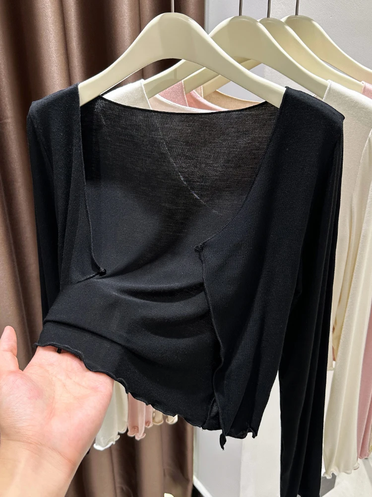 

Тонкий летний вязаный кардиган Bla ort Ice Silk с длинными рукавами для женщин, накидка для кондиционера