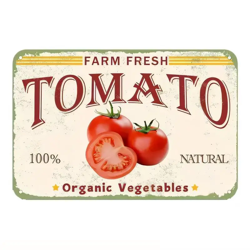 Farm Fresh Tomato Vintage Metal Tin Sign - 100% Natural Organic Veg, Distressed Retro Iron Wall Art, Rustic Kitchen/Farmhouse/Ho