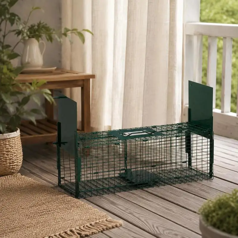 Piège vivant en cage 60 x 18 x 20 cm pour martres, rats, souris - 2 entrées + poignée - métal vert