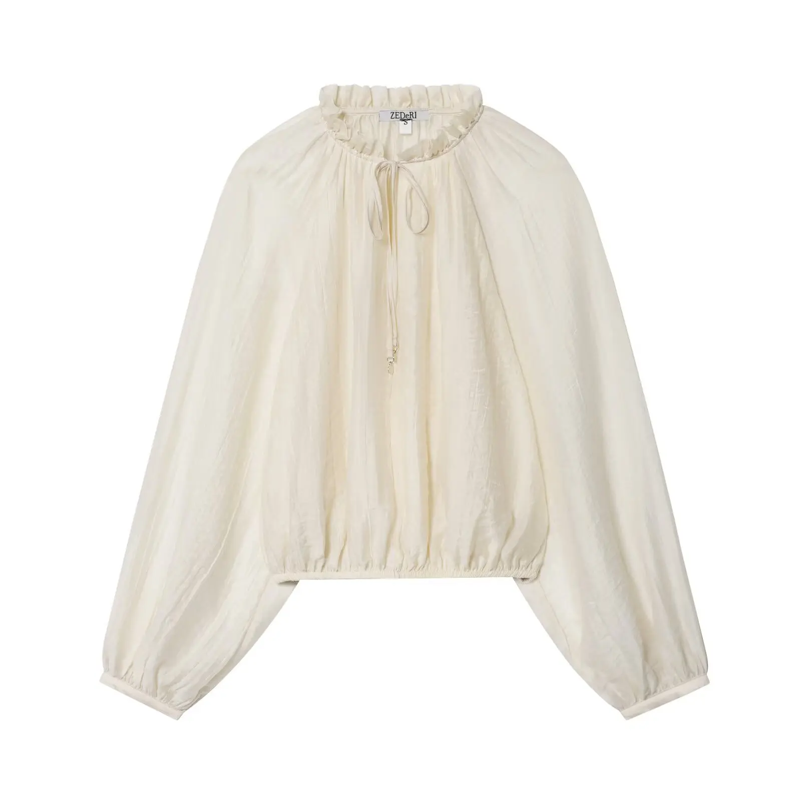 2025 moda de otoño para mujer, blusa semitransparente drapeada con mangas abullonadas, camisa holgada de tela Tencel minimalista elegante para mujer