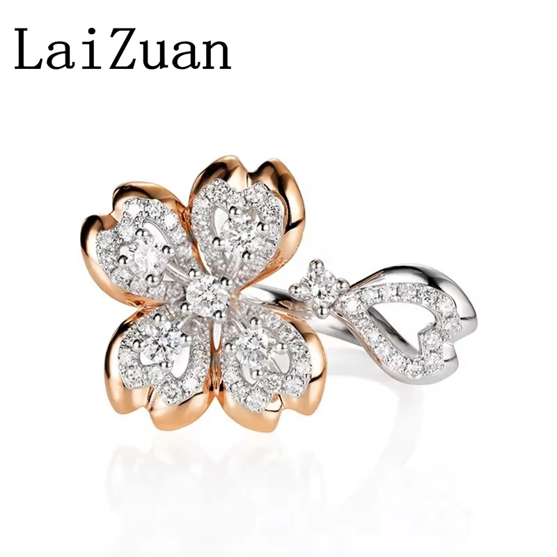 LaiZuan Real 18k White Gold Flower Design Style Diamonds Ring Luxury Fashion Fine Jewelry Engagement Anniversary AU750 Rose Gold